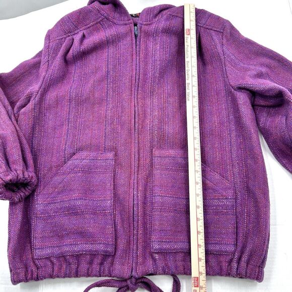 VTG Welsh Woollens by Tregwynt 100% Wool Jacket Full Zip Hooded Womens XL Purple - Picture 7 of 13